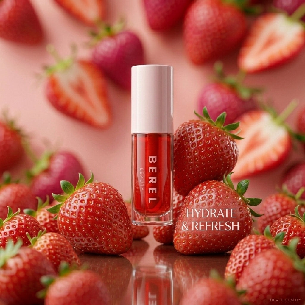 Berel Beauty Hydrating Lip Oil – Strawberry | Nourishing Glossy Lip Oil